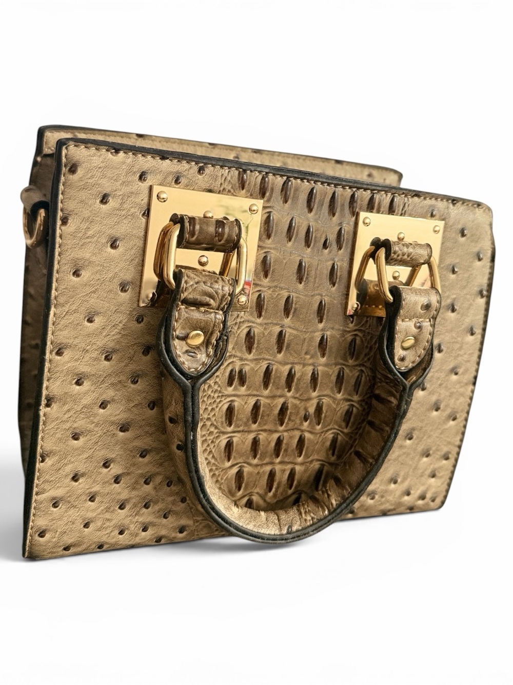 Women’s Metallic Champagne Embossed Faux Leather Satchel Crossbody Bag